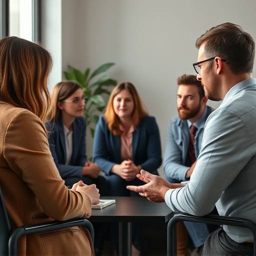 Eine Gruppe von Personen nimmt an einem Interviewtraining teil und führt Rollenspiele durch.