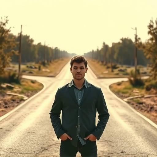 Eine Person überdenkt verschiedene Karrierewege an einer Weggabelung.