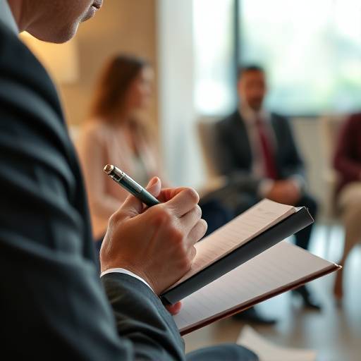 Nahaufnahme einer Person, die sich Notizen während eines Vorstellungsgesprächs macht.